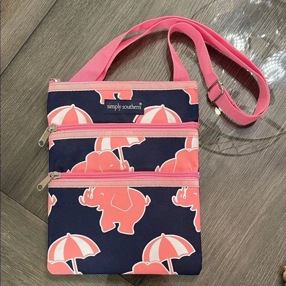 Simply Southern Crossbody Bag - Swing Bag Navy with Pink Elephants